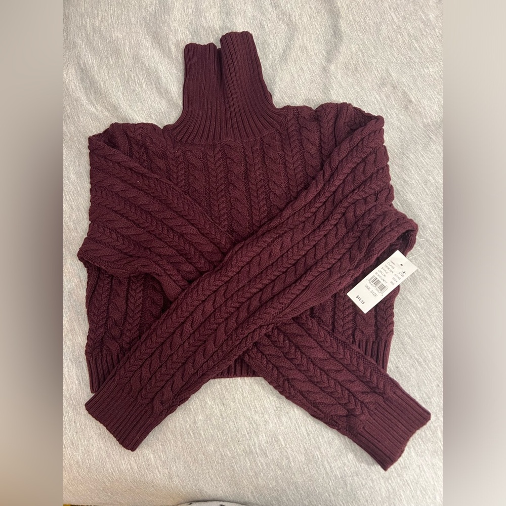 La Hearts Maroon Cable Knit Turtleneck Sweater